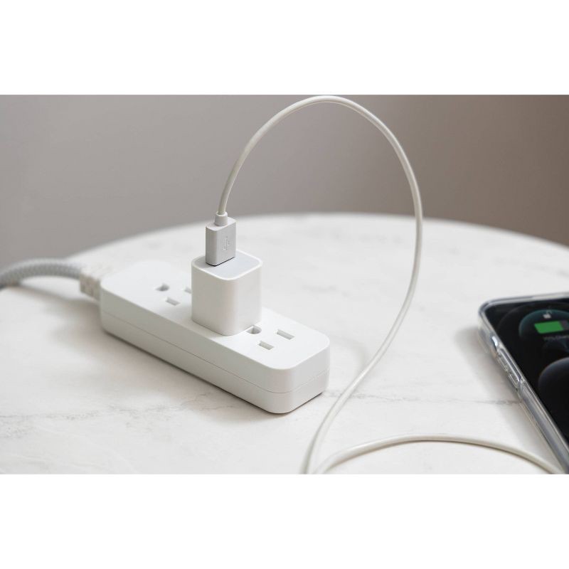 slide 7 of 8, General Electric GE 3-Outlet Grounded Extension Cord 15' Braided Cord Gray/White: Indoor Long Extention Cord, 16 AWG, 13 Amps, 15 ft, 15 ft