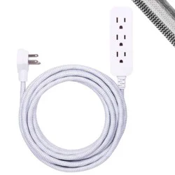General Electric GE 3-Outlet Grounded Extension Cord 15' Braided Cord Gray/White: Indoor Long Extention Cord, 16 AWG, 13 Amps, 15 ft