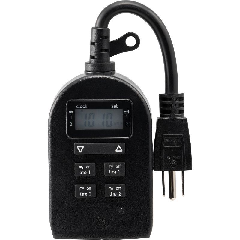 slide 8 of 9, General Electric GE My Touch Smart Simple Set Digital Timer Outdoor 1 Grounded Outlet 2 Setting Trigger Plug Black: Light Timer Plug for Outdoor Use, 1 ct