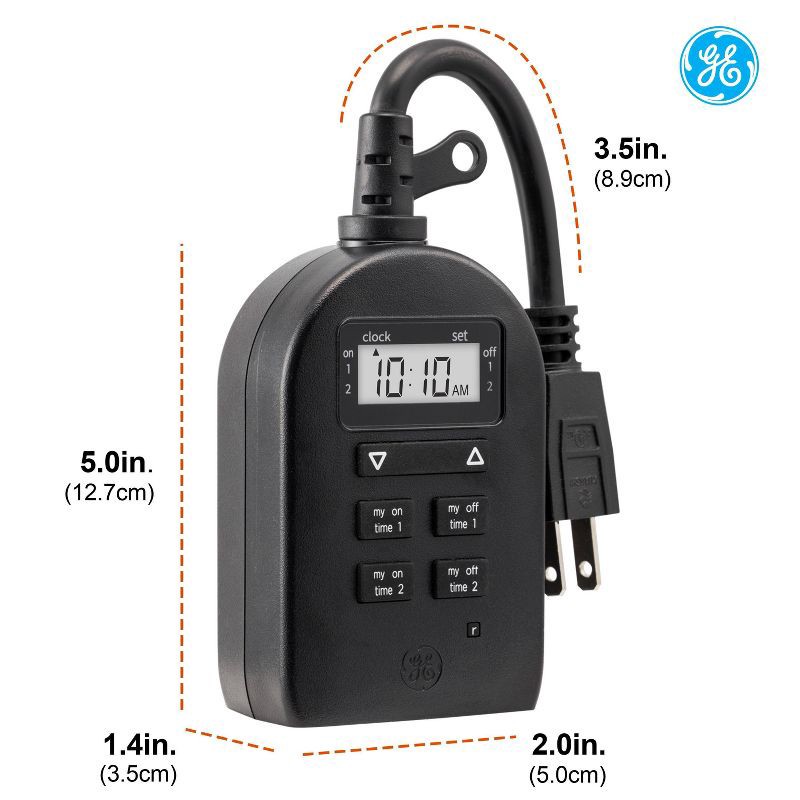 slide 9 of 9, General Electric GE My Touch Smart Simple Set Digital Timer Outdoor 1 Grounded Outlet 2 Setting Trigger Plug Black: Light Timer Plug for Outdoor Use, 1 ct