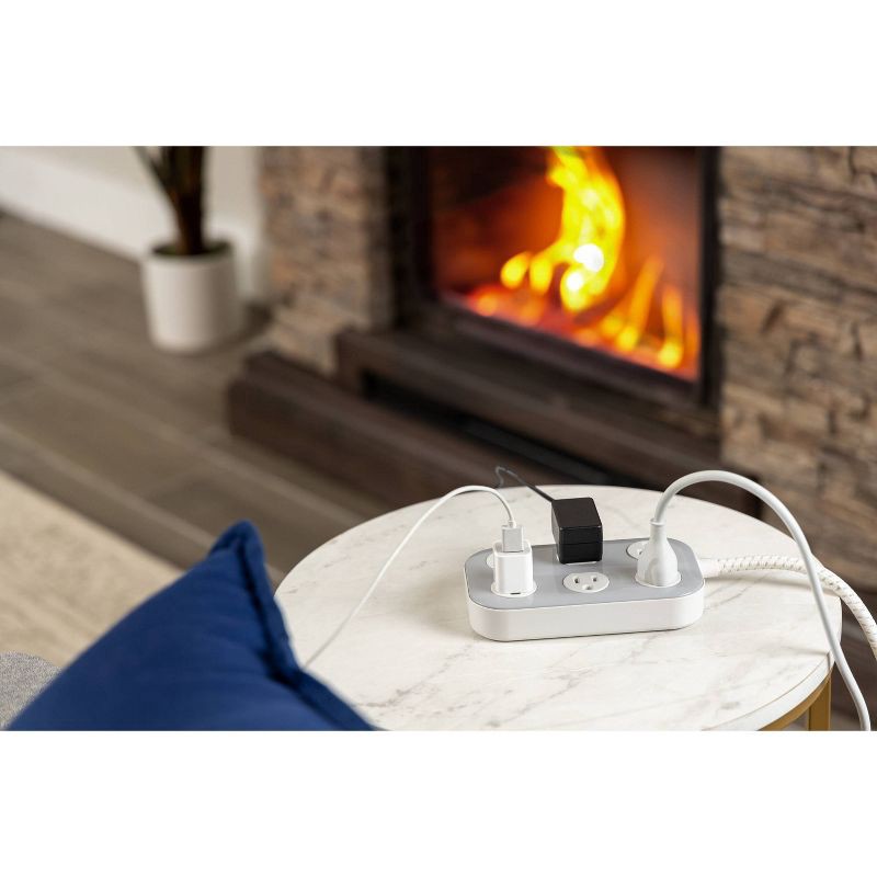 slide 7 of 9, General Electric GE 6-Outlet Surge Protector 490J 6' Braided Cord Gray/Cream, 1 ct