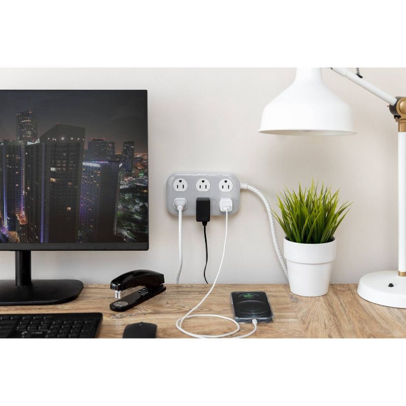 slide 8 of 9, General Electric GE 6-Outlet Surge Protector 490J 6' Braided Cord Gray/Cream, 1 ct