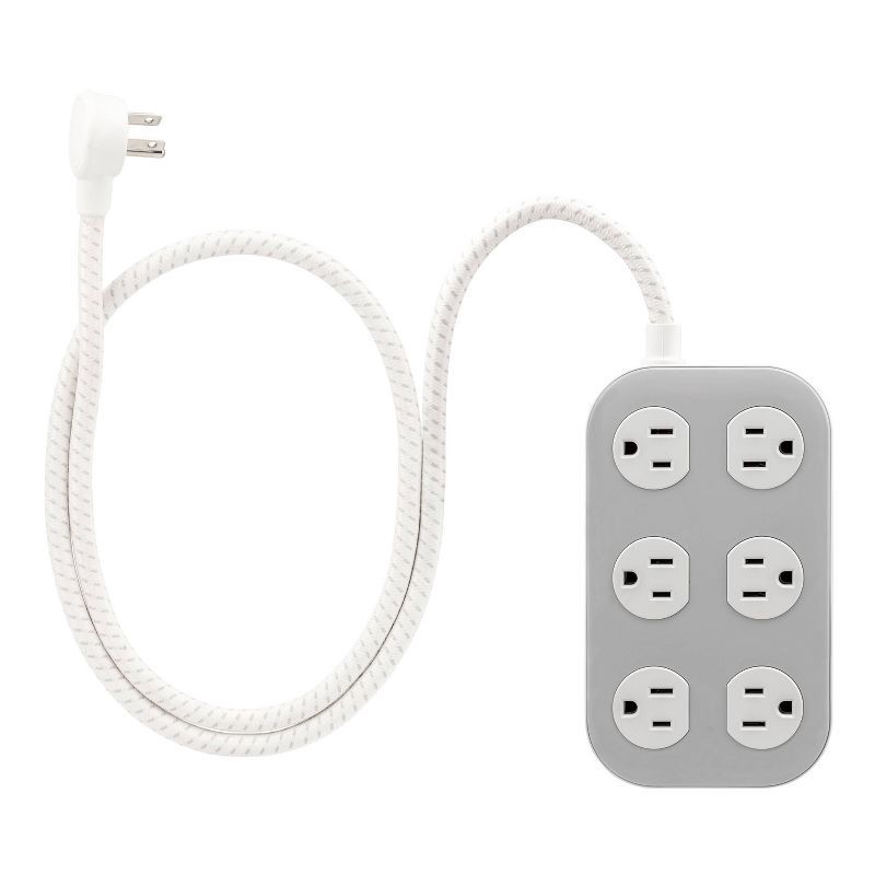 slide 1 of 9, General Electric GE 6-Outlet Surge Protector 490J 6' Braided Cord Gray/Cream, 1 ct