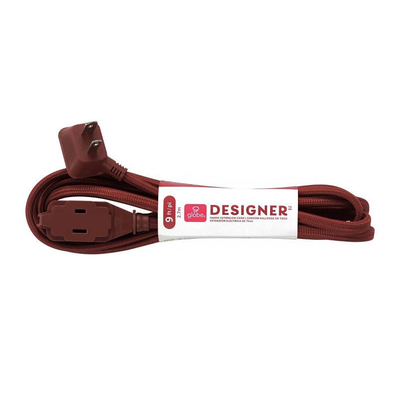 slide 2 of 10, Globe Electric 9' Fabric Extension Cord with 3 Polarized Outlets, Terracotta: Indoor, Flat, 16 AWG, 9ft, 2 Conductors, 9 ft