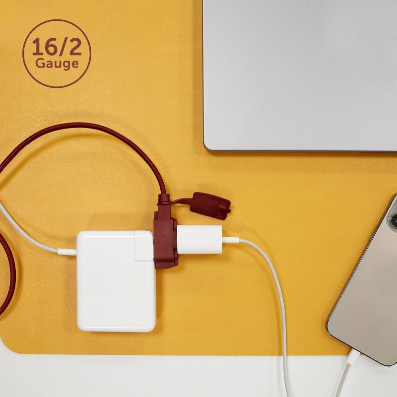 slide 3 of 10, Globe Electric 9' Fabric Extension Cord with 3 Polarized Outlets, Terracotta: Indoor, Flat, 16 AWG, 9ft, 2 Conductors, 9 ft