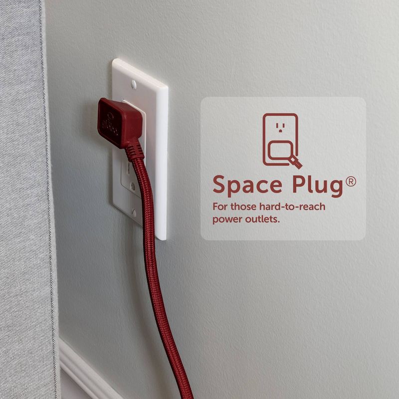 slide 4 of 10, Globe Electric 9' Fabric Extension Cord with 3 Polarized Outlets, Terracotta: Indoor, Flat, 16 AWG, 9ft, 2 Conductors, 9 ft