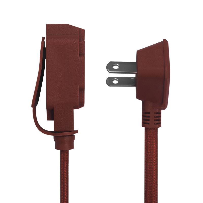slide 6 of 10, Globe Electric 9' Fabric Extension Cord with 3 Polarized Outlets, Terracotta: Indoor, Flat, 16 AWG, 9ft, 2 Conductors, 9 ft