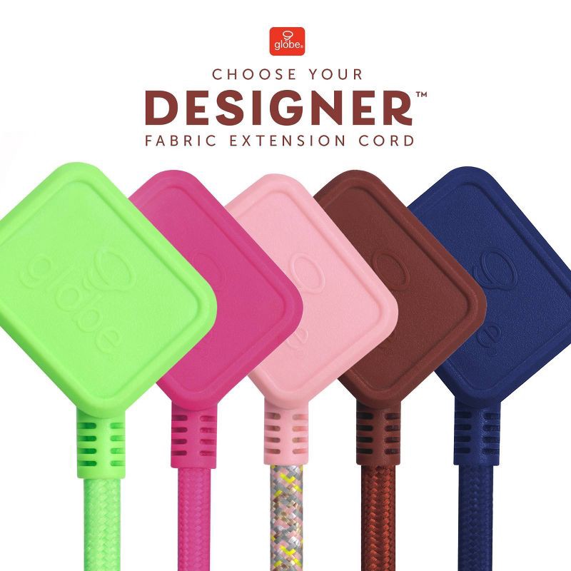 slide 10 of 10, Globe Electric 9' Fabric Extension Cord with 3 Polarized Outlets, Terracotta: Indoor, Flat, 16 AWG, 9ft, 2 Conductors, 9 ft