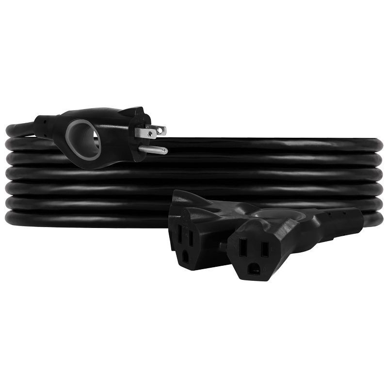 slide 1 of 5, General Electric GE 3-Outlet Grounded Extension Cord Indoor/Outdoor 16AWG 25' Black: Heavy Duty, Long 25ft, Outside Use, 13 Amps, 3 Conductors, 25 ft