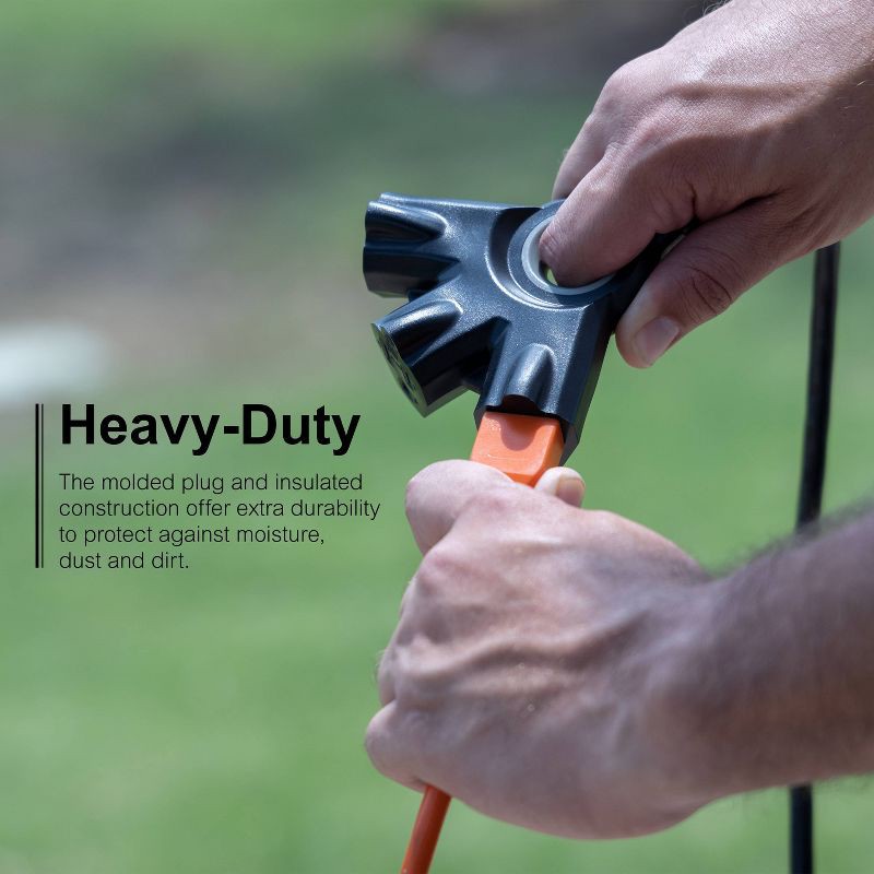 slide 3 of 5, General Electric GE 3-Outlet Grounded Extension Cord Indoor/Outdoor 16AWG 25' Black: Heavy Duty, Long 25ft, Outside Use, 13 Amps, 3 Conductors, 25 ft