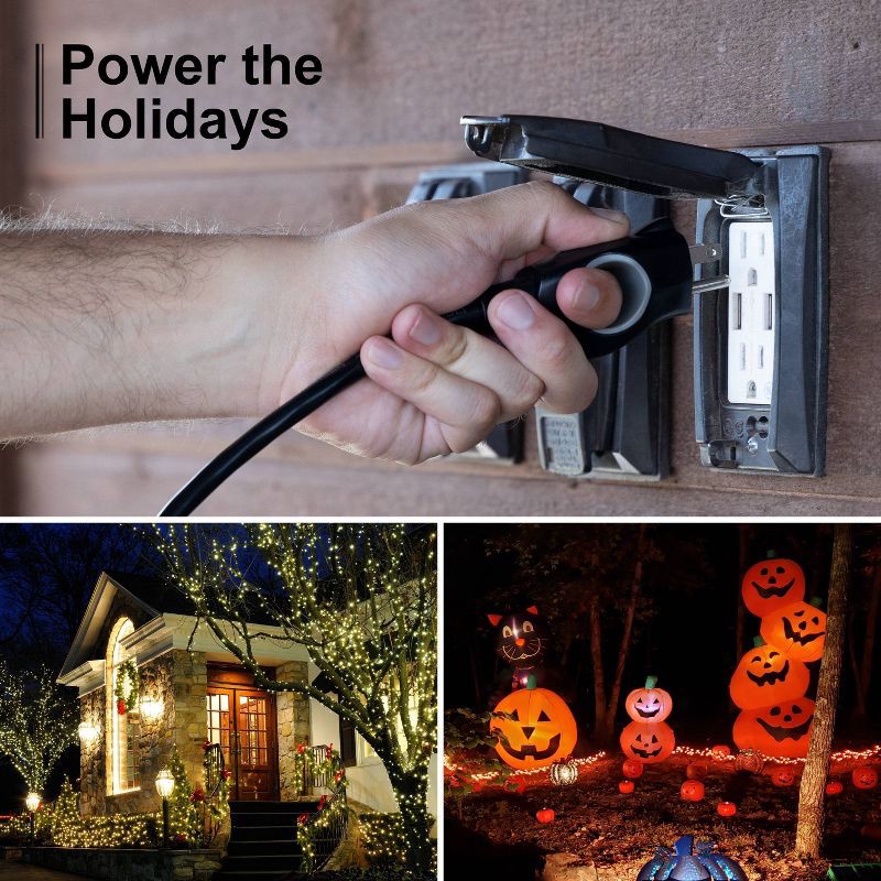 slide 5 of 5, General Electric GE 3-Outlet Grounded Extension Cord Indoor/Outdoor 16AWG 25' Black: Heavy Duty, Long 25ft, Outside Use, 13 Amps, 3 Conductors, 25 ft