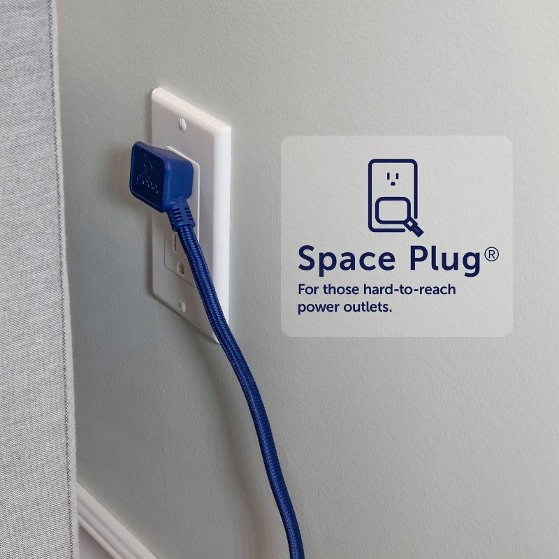 slide 3 of 10, Globe Electric 9' Fabric Extension Cord with 3 Polarized Outlets, Navy: Indoor Electrical Cord, 16 AWG, 9ft Length, 9 ft