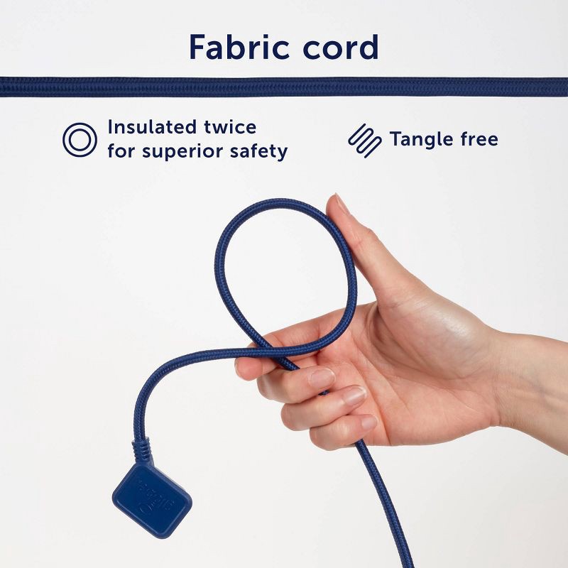 slide 4 of 10, Globe Electric 9' Fabric Extension Cord with 3 Polarized Outlets, Navy: Indoor Electrical Cord, 16 AWG, 9ft Length, 9 ft