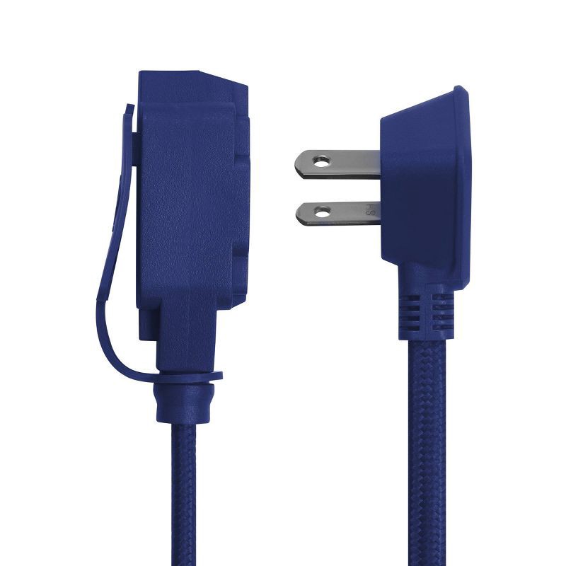 slide 6 of 10, Globe Electric 9' Fabric Extension Cord with 3 Polarized Outlets, Navy: Indoor Electrical Cord, 16 AWG, 9ft Length, 9 ft