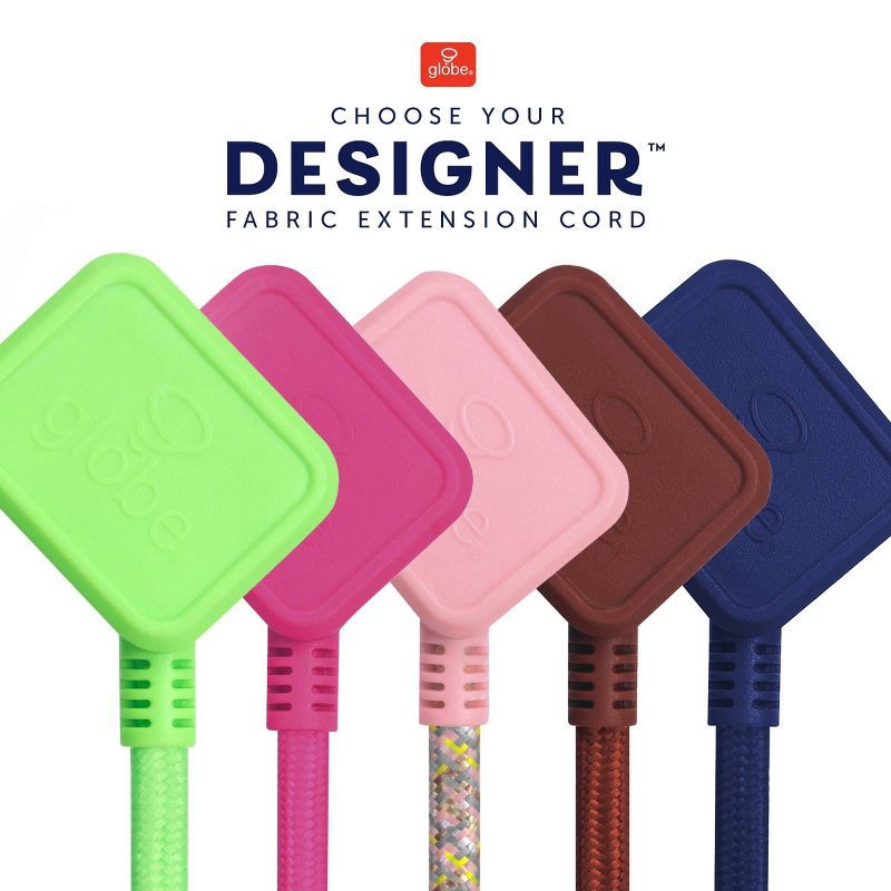 slide 10 of 10, Globe Electric 9' Fabric Extension Cord with 3 Polarized Outlets, Navy: Indoor Electrical Cord, 16 AWG, 9ft Length, 9 ft