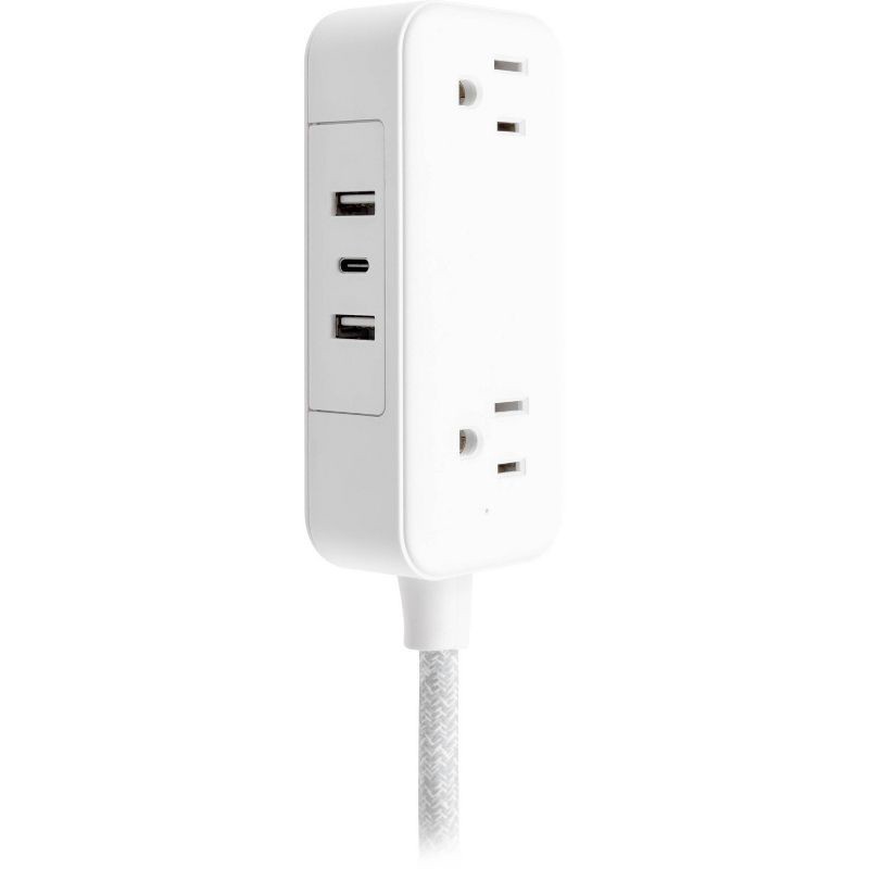 slide 3 of 12, General Electric GE 2-Outlet Extension Cord 2 USB-A 1 USB-C 12W 6' Braided White/Gray: Flat Plug, USB Charging, 16 AWG, 6ft Length, 6 ft