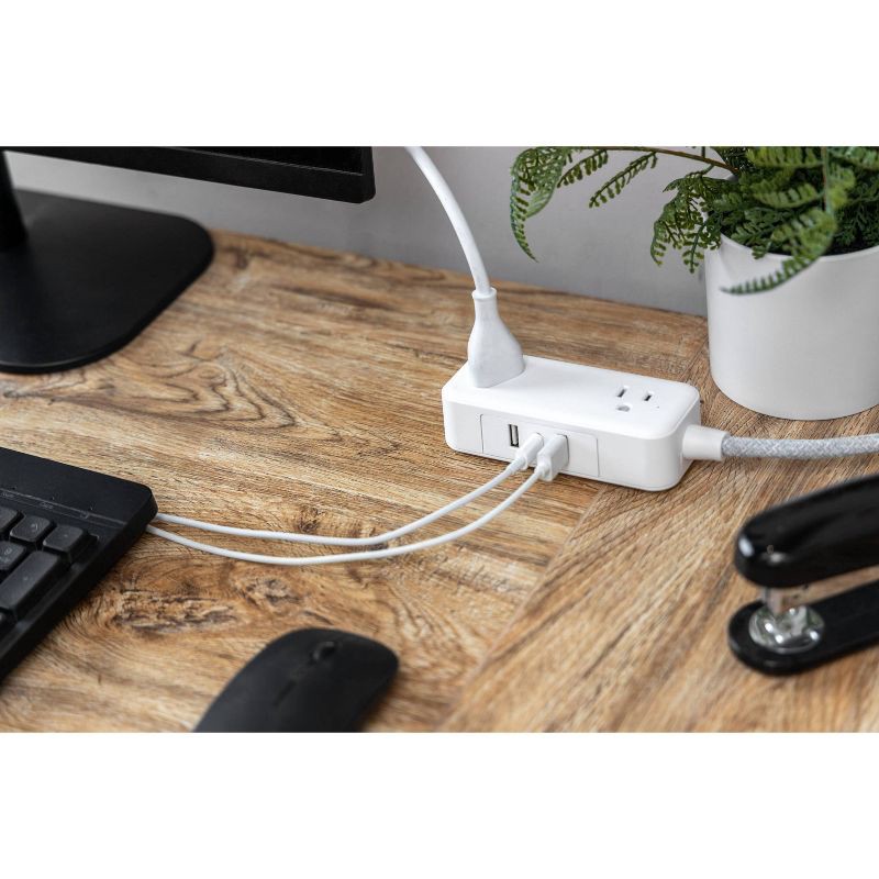 slide 6 of 12, General Electric GE 2-Outlet Extension Cord 2 USB-A 1 USB-C 12W 6' Braided White/Gray: Flat Plug, USB Charging, 16 AWG, 6ft Length, 6 ft