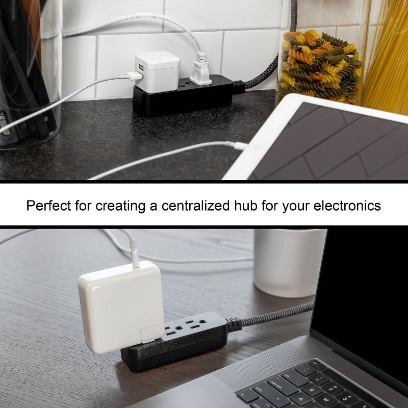 slide 13 of 14, General Electric GE 3-Outlet Extension Cord 15' Braided Cord Black/Gray: Indoor Flat Plug, 16 AWG, 13 Amps, Lifetime Warranty, 1 ct