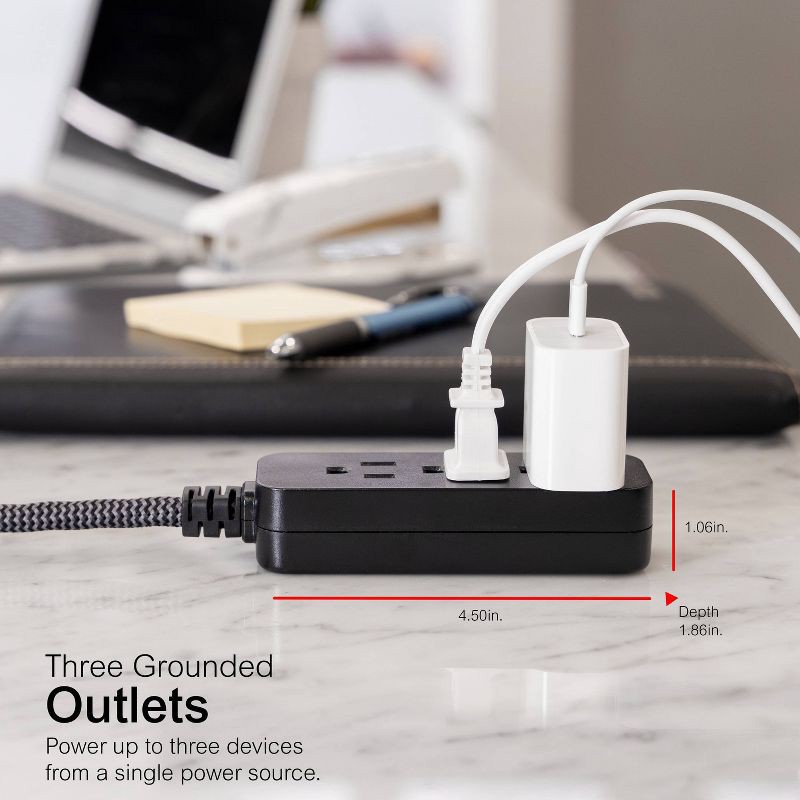 slide 14 of 14, General Electric GE 3-Outlet Extension Cord 15' Braided Cord Black/Gray: Indoor Flat Plug, 16 AWG, 13 Amps, Lifetime Warranty, 1 ct