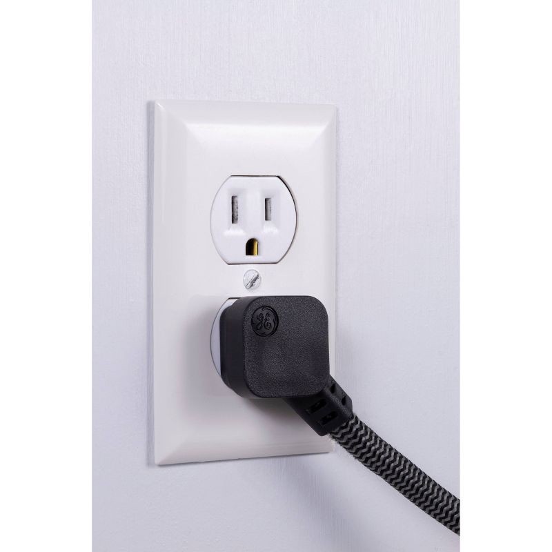 slide 5 of 14, General Electric GE 3-Outlet Extension Cord 15' Braided Cord Black/Gray: Indoor Flat Plug, 16 AWG, 13 Amps, Lifetime Warranty, 1 ct