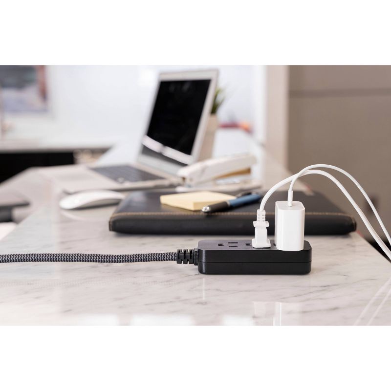 slide 7 of 14, General Electric GE 3-Outlet Extension Cord 15' Braided Cord Black/Gray: Indoor Flat Plug, 16 AWG, 13 Amps, Lifetime Warranty, 1 ct
