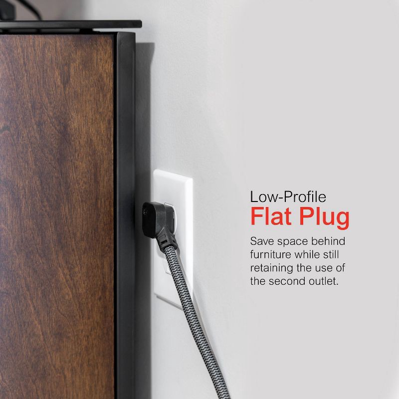 slide 11 of 14, General Electric GE 3-Outlet Extension Cord 15' Braided Cord Black/Gray: Indoor Flat Plug, 16 AWG, 13 Amps, Lifetime Warranty, 1 ct