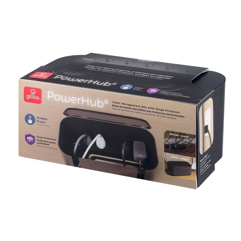 slide 2 of 11, Globe Electric Cord Management Box Black: Cable Organizer & Cord Hider, 5" H x 10.94" D x 5.77" W, 1 ct