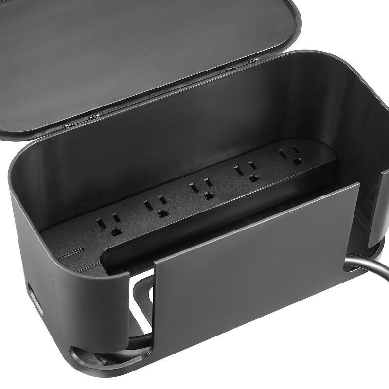 slide 8 of 11, Globe Electric Cord Management Box Black: Cable Organizer & Cord Hider, 5" H x 10.94" D x 5.77" W, 1 ct