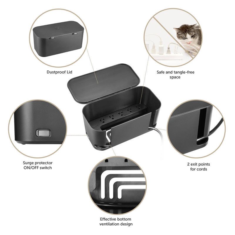 slide 9 of 11, Globe Electric Cord Management Box Black: Cable Organizer & Cord Hider, 5" H x 10.94" D x 5.77" W, 1 ct
