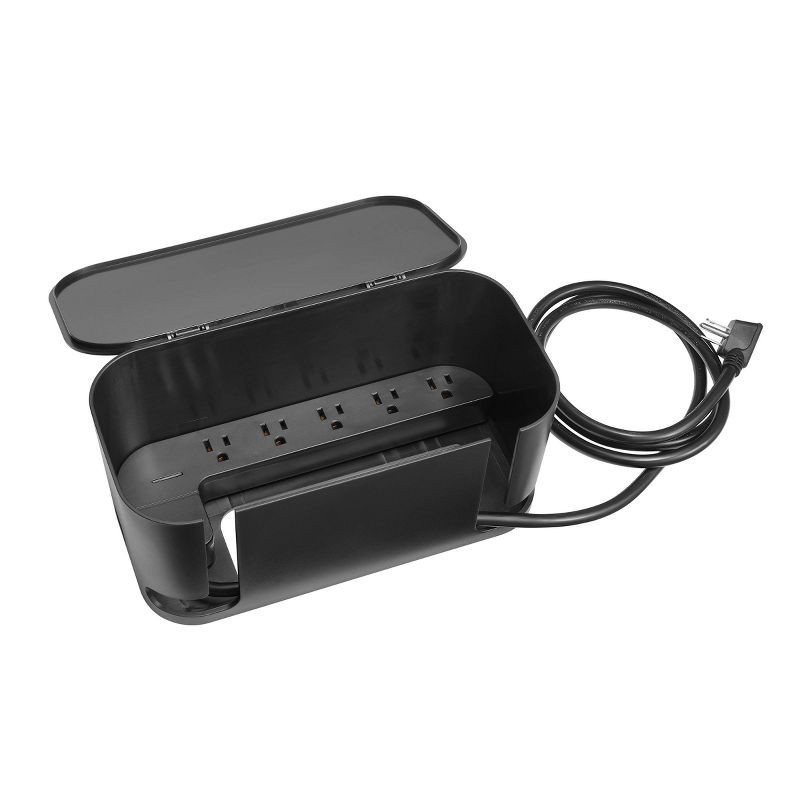 slide 1 of 11, Globe Electric Cord Management Box Black: Cable Organizer & Cord Hider, 5" H x 10.94" D x 5.77" W, 1 ct