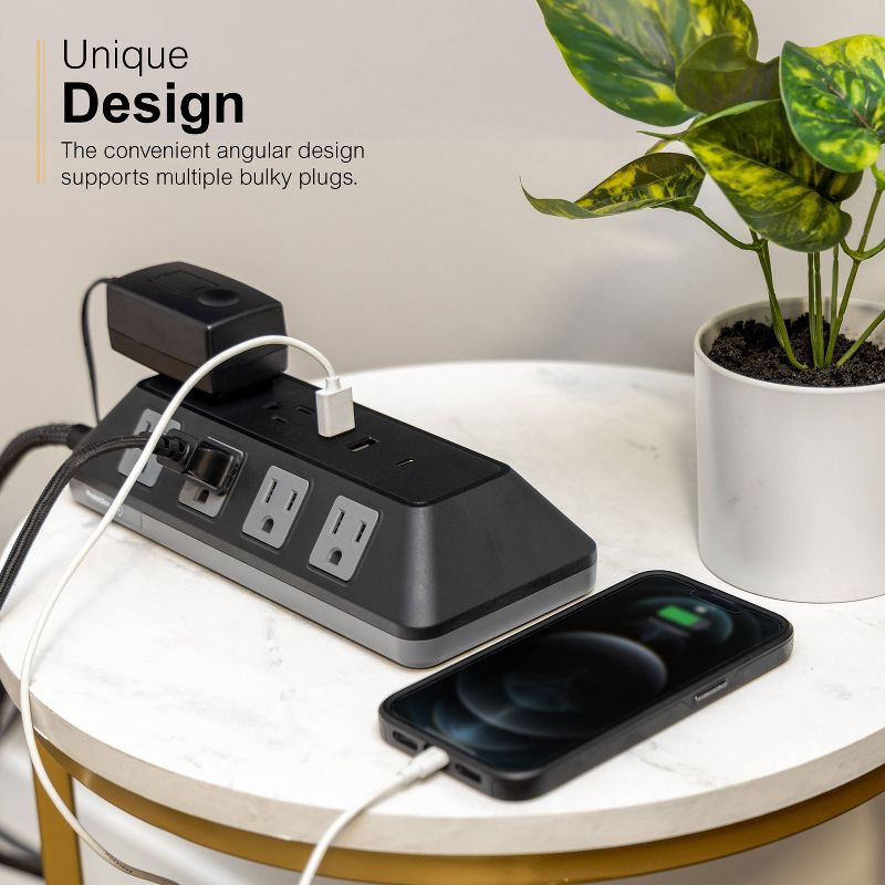 slide 10 of 11, General Electric GE 10-Outlet Surge Protector 2 USB-A and 1 USB-C 3540J 4' Braided Cord Black: Extension Cord & Outlet Extender, 1 ct