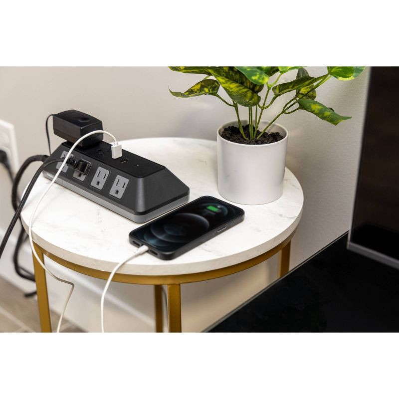 slide 5 of 11, General Electric GE 10-Outlet Surge Protector 2 USB-A and 1 USB-C 3540J 4' Braided Cord Black: Extension Cord & Outlet Extender, 1 ct