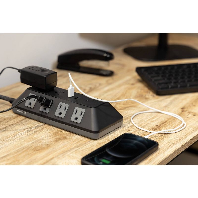 slide 8 of 11, General Electric GE 10-Outlet Surge Protector 2 USB-A and 1 USB-C 3540J 4' Braided Cord Black: Extension Cord & Outlet Extender, 1 ct
