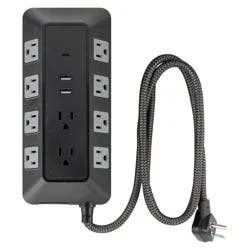 General Electric GE 10-Outlet Surge Protector 2 USB-A and 1 USB-C 3540J 4' Braided Cord Black: Extension Cord & Outlet Extender