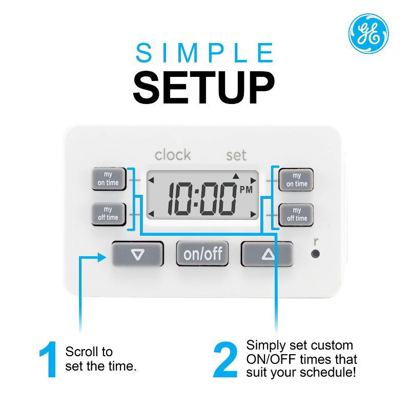 slide 4 of 7, General Electric GE myTouchSmart Simple Set Digital Bar Timer 1-Polarized Outlet 2pk: Indoor Light Timer Plug, Push Button, White, No Assembly, 2 ct