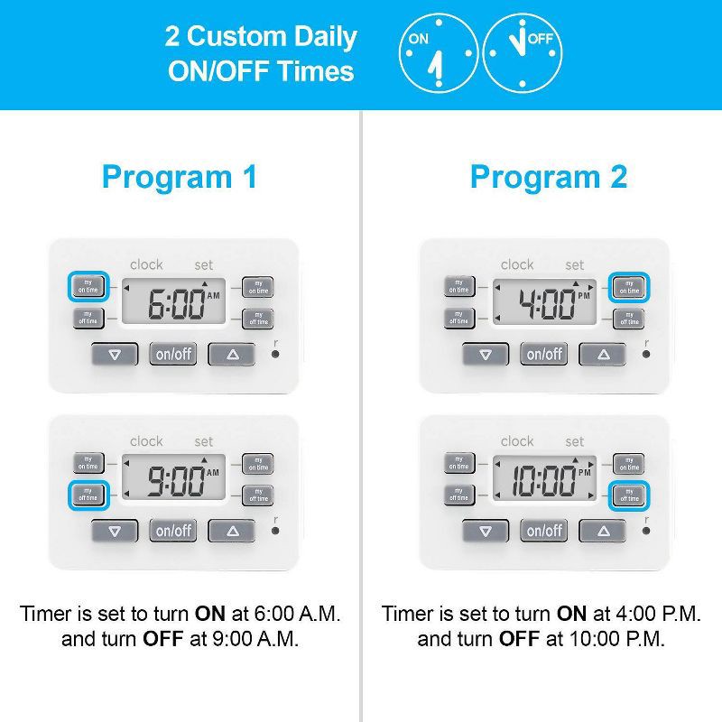 slide 7 of 7, General Electric GE myTouchSmart Simple Set Digital Bar Timer 1-Polarized Outlet 2pk: Indoor Light Timer Plug, Push Button, White, No Assembly, 2 ct
