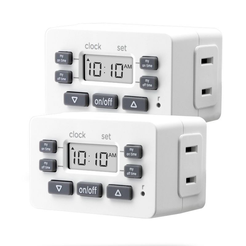 slide 1 of 7, General Electric GE myTouchSmart Simple Set Digital Bar Timer 1-Polarized Outlet 2pk: Indoor Light Timer Plug, Push Button, White, No Assembly, 2 ct