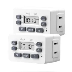 General Electric GE myTouchSmart Simple Set Digital Bar Timer 1-Polarized Outlet 2pk: Indoor Light Timer Plug, Push Button, White, No Assembly