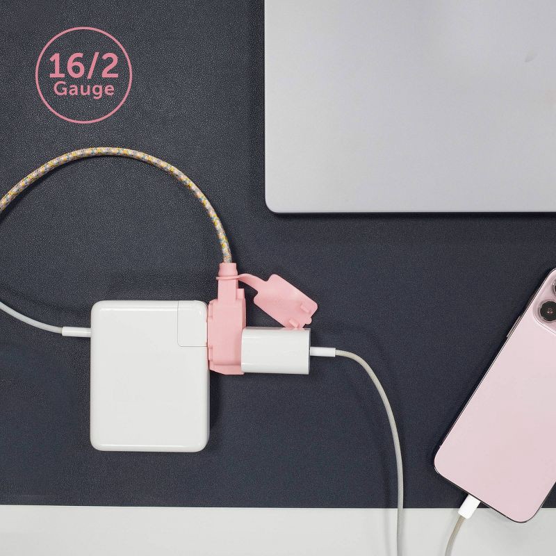 slide 2 of 10, Globe Electric 9' Fabric Extension Cord with 3 Polarized Outlets, Metallic: Indoor Flat Electrical Cord, 9ft, 16 AWG, 9 ft