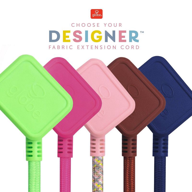 slide 10 of 10, Globe Electric 9' Fabric Extension Cord with 3 Polarized Outlets, Metallic: Indoor Flat Electrical Cord, 9ft, 16 AWG, 9 ft