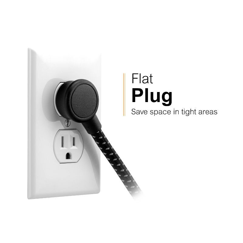 slide 6 of 9, General Electric GE 7-Outlet Surge Protector with USB 1470J 2 USB-A (2.4A) 4' Braided Cord Black: Extension Cord & Outlet Extender, 1 ct