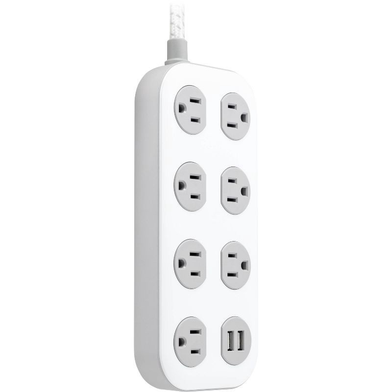 slide 2 of 14, General Electric GE 7-Outlet Surge Protector with USB 1470J 2 USB-A (2.4A) 4' Braided Cord White and Gray: Extension Cord, Outlet Extender, 1 ct