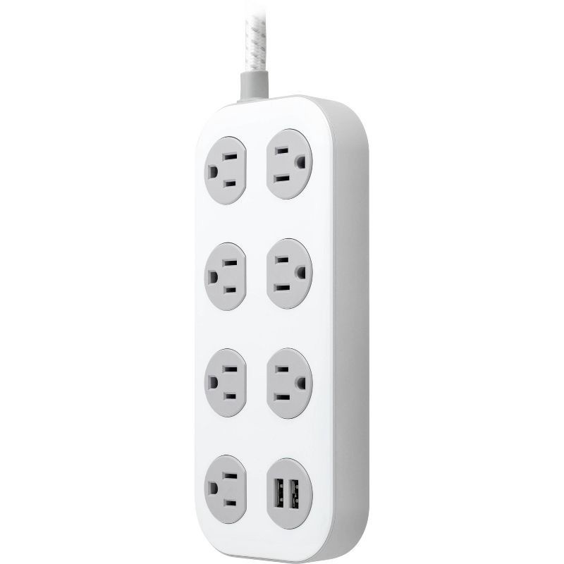 slide 3 of 14, General Electric GE 7-Outlet Surge Protector with USB 1470J 2 USB-A (2.4A) 4' Braided Cord White and Gray: Extension Cord, Outlet Extender, 1 ct