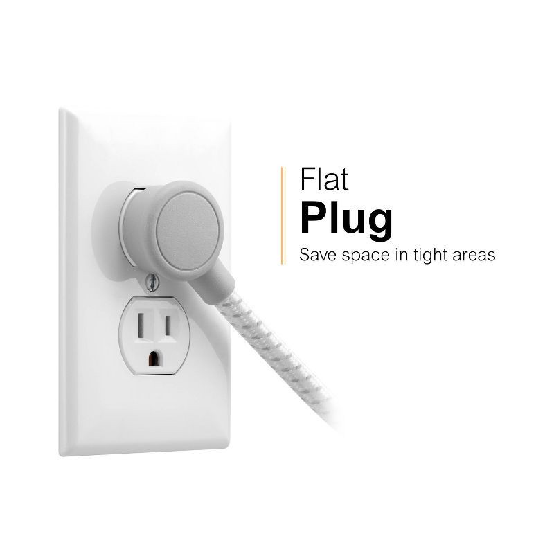 slide 14 of 14, General Electric GE 7-Outlet Surge Protector with USB 1470J 2 USB-A (2.4A) 4' Braided Cord White and Gray: Extension Cord, Outlet Extender, 1 ct
