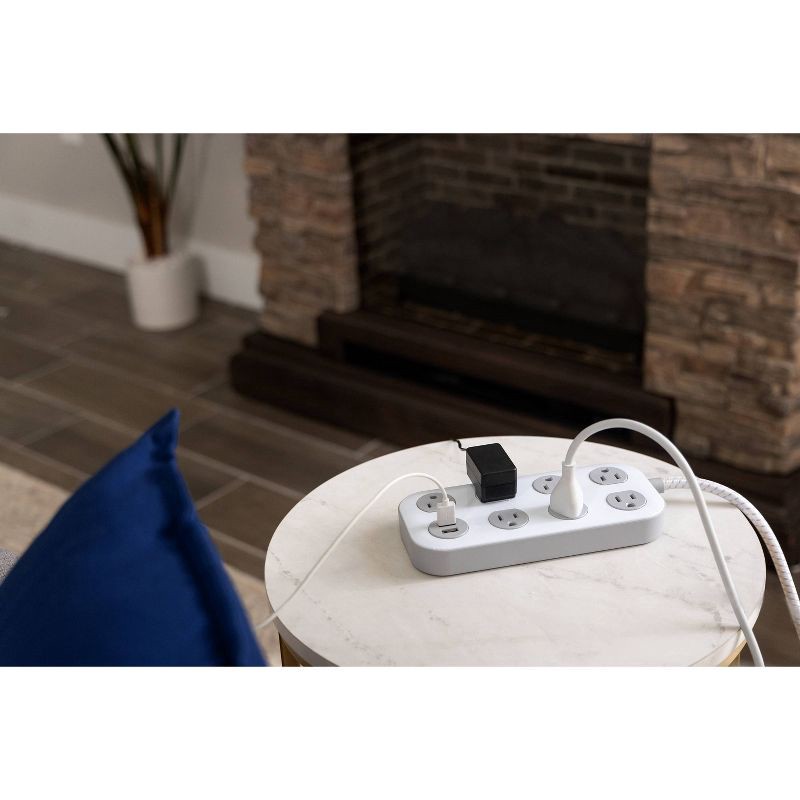 slide 7 of 14, General Electric GE 7-Outlet Surge Protector with USB 1470J 2 USB-A (2.4A) 4' Braided Cord White and Gray: Extension Cord, Outlet Extender, 1 ct