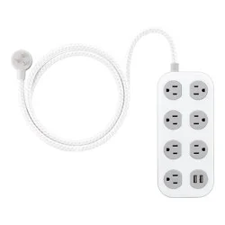 General Electric GE 7-Outlet Surge Protector with USB 1470J 2 USB-A (2.4A) 4' Braided Cord White and Gray: Extension Cord, Outlet Extender
