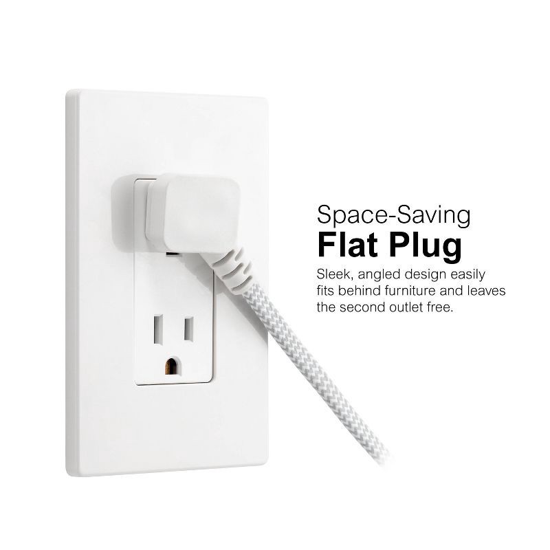 slide 3 of 6, General Electric GE 3-Outlet Polarized Extension Cord 15' Braided White/Gray, 1 ct