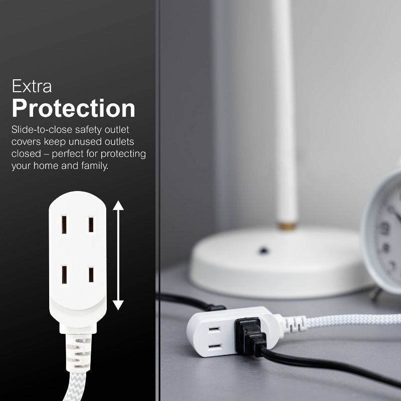 slide 4 of 6, General Electric GE 3-Outlet Polarized Extension Cord 15' Braided White/Gray, 1 ct