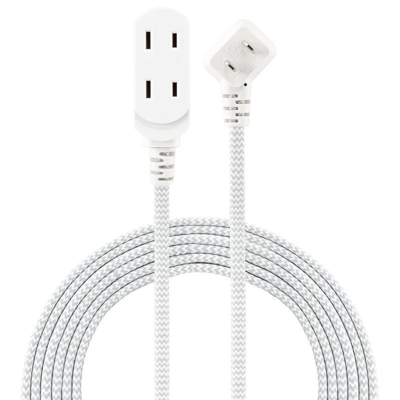 slide 1 of 6, General Electric GE 3-Outlet Polarized Extension Cord 15' Braided White/Gray, 1 ct