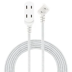 General Electric GE 3-Outlet Polarized Extension Cord 15' Braided White/Gray
